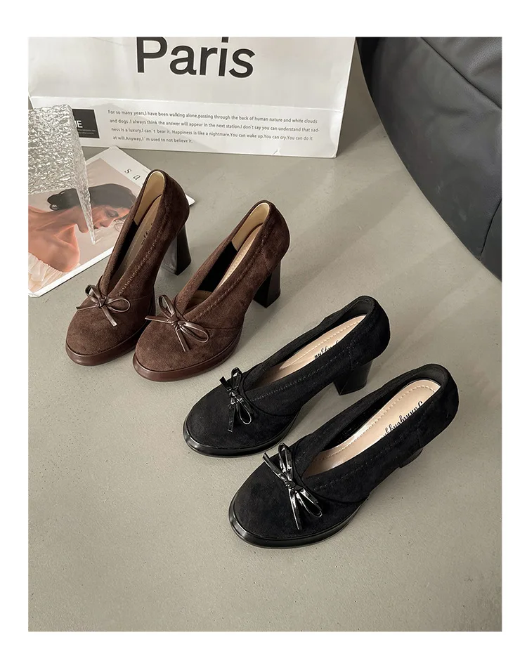Women's High Heels 2026 Spring Autumn New Vintage Fashion Bow Knot Party Chunky Heels Outdoor Non Slip Luxury Mary Jane Shoes