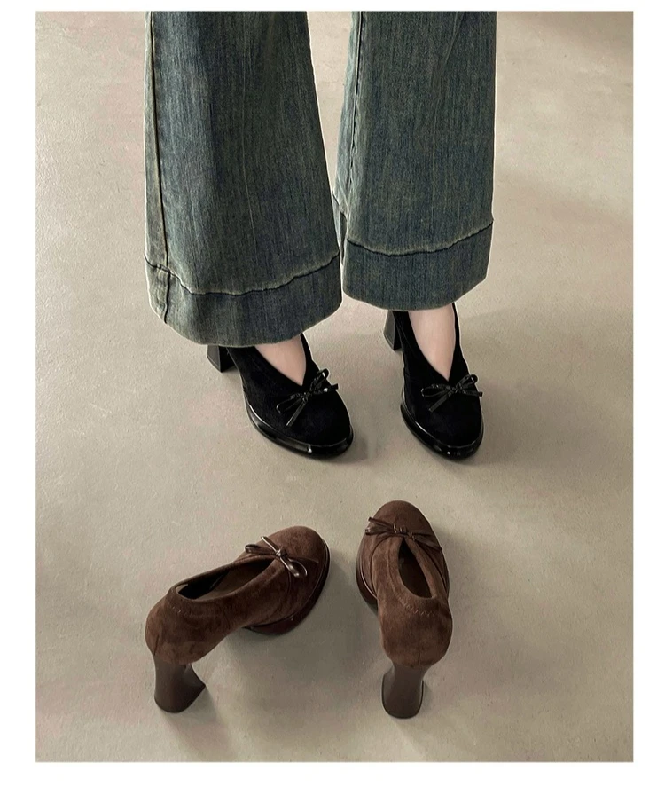 Women's High Heels 2026 Spring Autumn New Vintage Fashion Bow Knot Party Chunky Heels Outdoor Non Slip Luxury Mary Jane Shoes