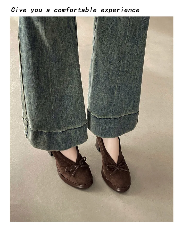 Women's High Heels 2026 Spring Autumn New Vintage Fashion Bow Knot Party Chunky Heels Outdoor Non Slip Luxury Mary Jane Shoes