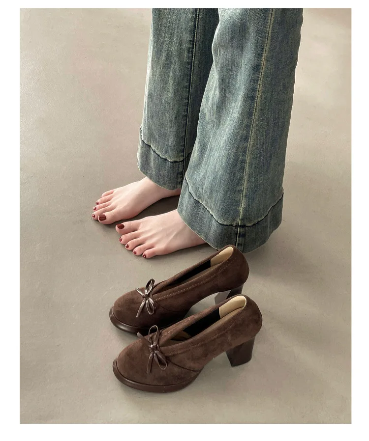 Women's High Heels 2026 Spring Autumn New Vintage Fashion Bow Knot Party Chunky Heels Outdoor Non Slip Luxury Mary Jane Shoes