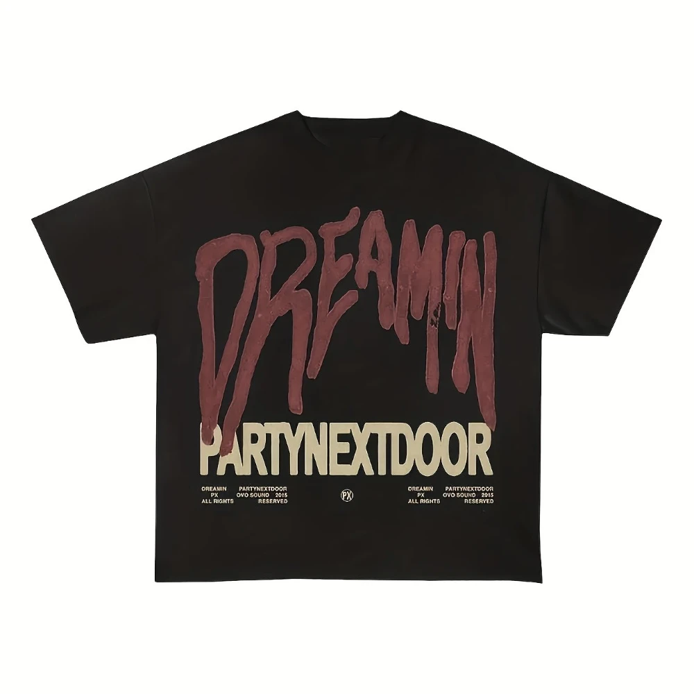 PARTYNEXTDOOR Official Retro T-Shirt Men's Women's Black Concert Merch with RedYellow Sorry I'Outside DREAMIN Logo Print