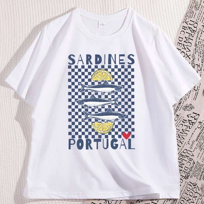 Vintage Sardines Graphic Tee Men Women Summer Portugal Coastal Comfort T-Shirt Beach Short-sleeved Round Neck Tshirt Clothes