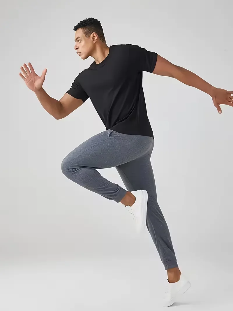 Men's casual jogging pants with elastic waistband and drawstring - comfortable sports and casual pants with simple printing