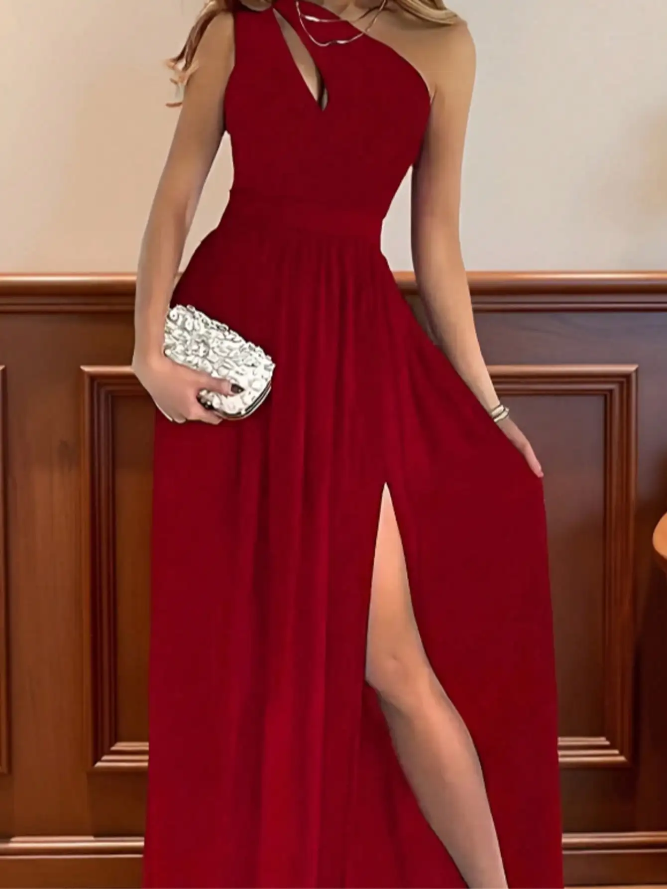 2026 New Fashionable Casual Sexy Off-Shoulder and Off-Waist Pure Color Sexy Slit Dress