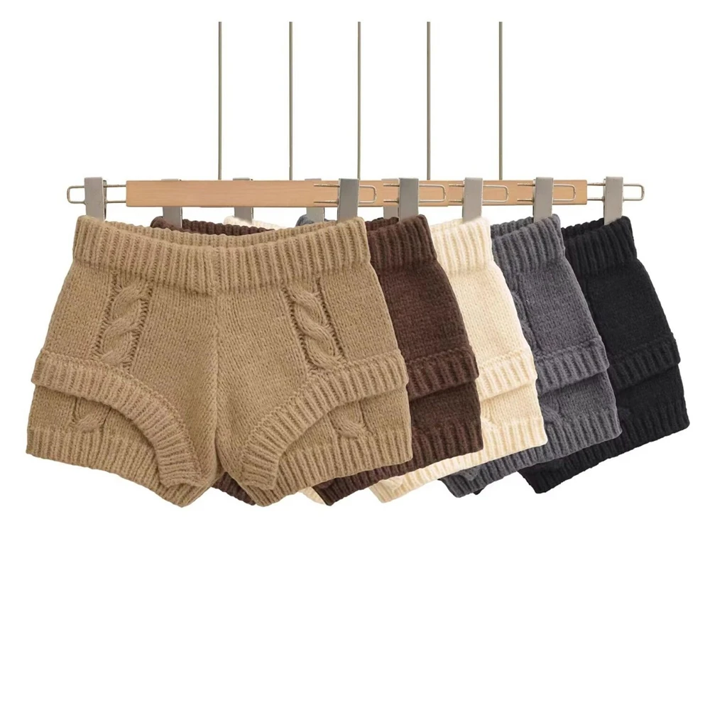 Womens Knitted Shorts Thick Drawstring Elastic Waist Soft Breathable High Waist Female Versatile Y2k Casual Knitting Mini Shorts