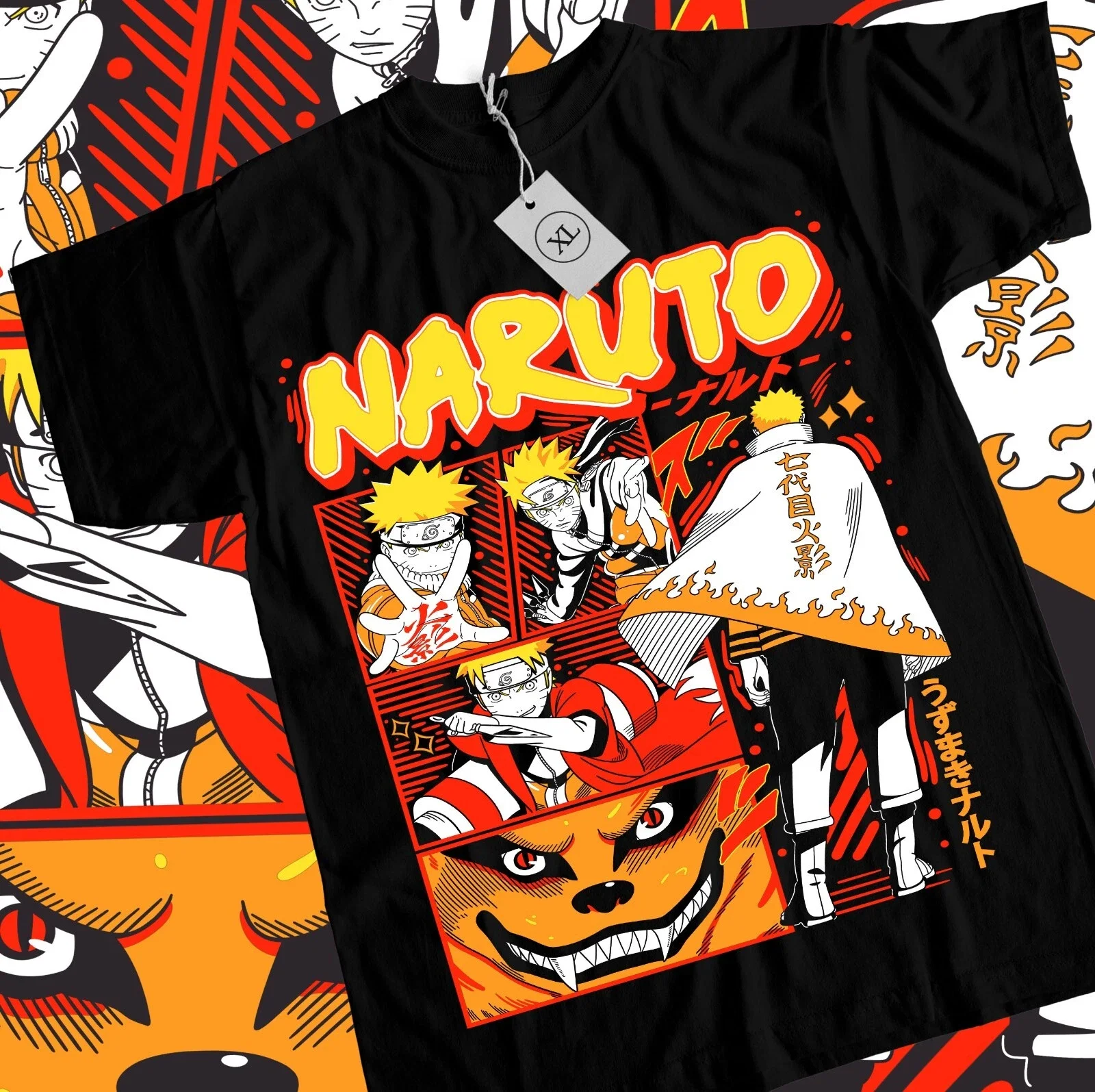 2026 New Naruto Uzumaki Sasuke Anime Printed T-shirt Summer Men's Pure Cotton Neutral Casual Family Set Short Sleeved T-shirt