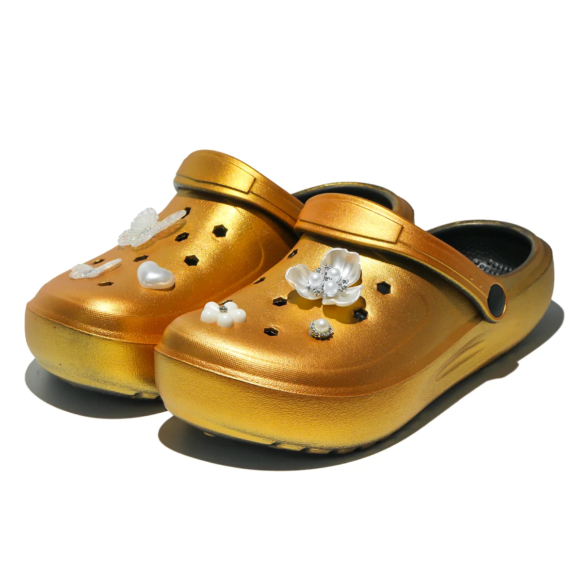 Gold Casual Clog and Mules, Lightweight EVA Garden Shoes, Non-Slip Sandals, Breathable Slip-On Shoes for Indoor Outdoor 666