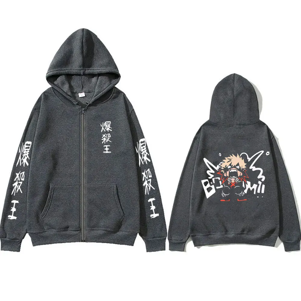 Anime My Hero Academia Bakugou Katsuki Zipper Hoodie Men Women Casual Cosplay Zip Up Jacket Male Manga Funny Zip Up Sweatshirt