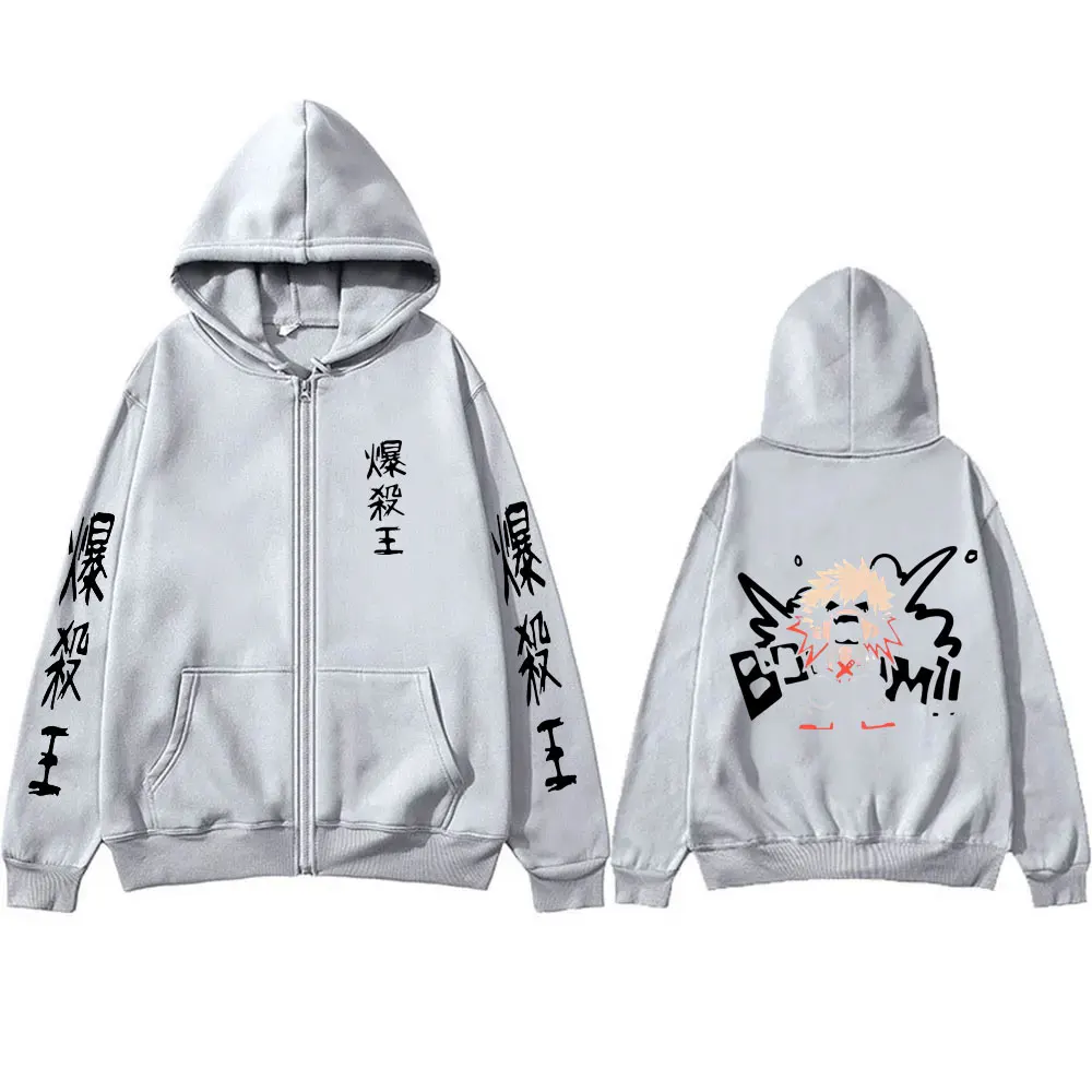 Anime My Hero Academia Bakugou Katsuki Zipper Hoodie Men Women Casual Cosplay Zip Up Jacket Male Manga Funny Zip Up Sweatshirt