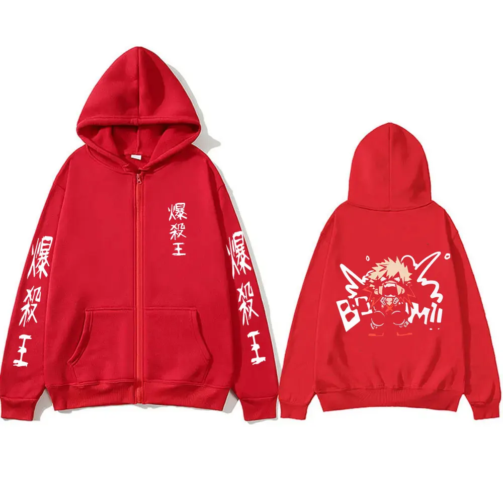 Anime My Hero Academia Bakugou Katsuki Zipper Hoodie Men Women Casual Cosplay Zip Up Jacket Male Manga Funny Zip Up Sweatshirt