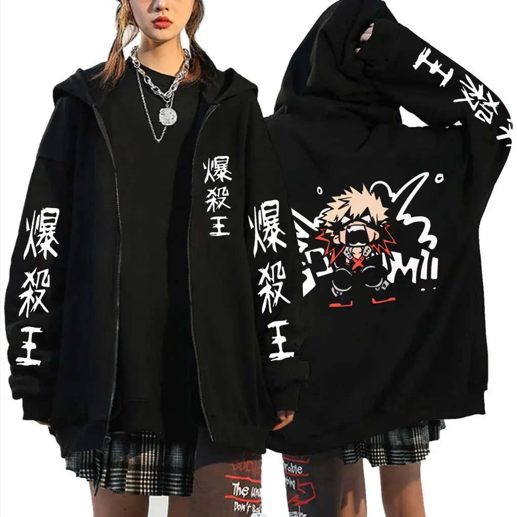 Anime My Hero Academia Bakugou Katsuki Zipper Hoodie Men Women Casual Cosplay Zip Up Jacket Male Manga Funny Zip Up Sweatshirt