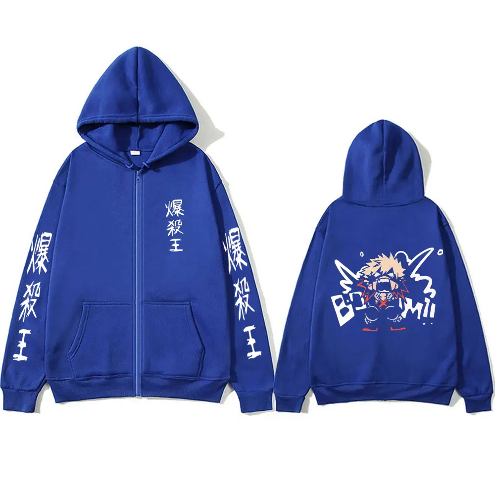 Anime My Hero Academia Bakugou Katsuki Zipper Hoodie Men Women Casual Cosplay Zip Up Jacket Male Manga Funny Zip Up Sweatshirt
