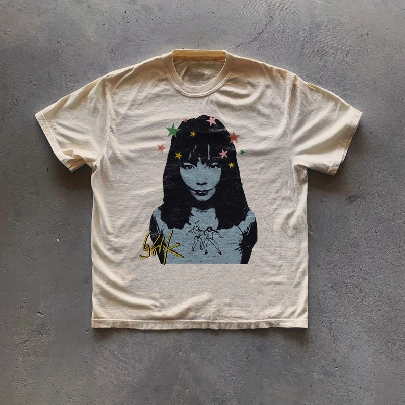 Summer Vintage Unisex Bjork T-Shirt American Hip Hop Rock Street Short Sleeve Men Women Retro High Quality Fashion Top
