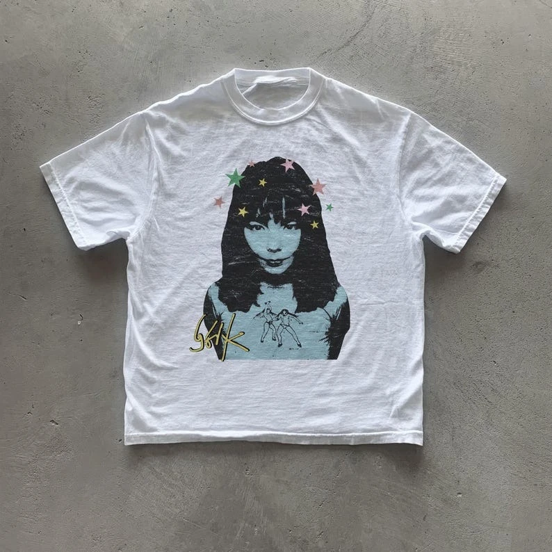 Summer Vintage Unisex Bjork T-Shirt American Hip Hop Rock Street Short Sleeve Men Women Retro High Quality Fashion Top