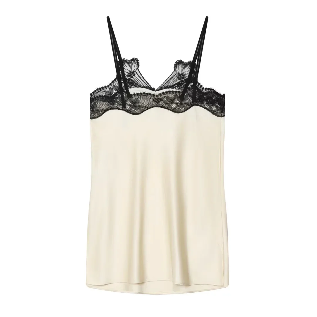KONDALA Elegant Sexy Chic Women Camis Top Lace Patchwork Party Satin Top Fashion 2026 Spring Summer Holiday Night Out Y2K Top