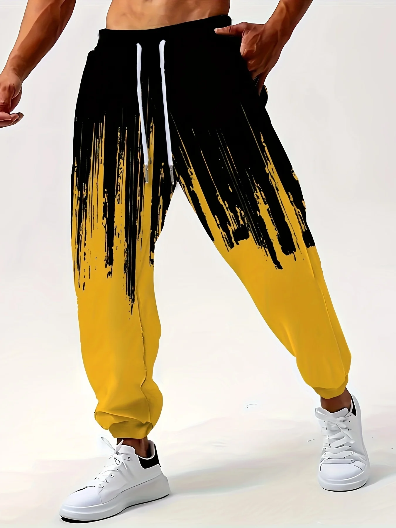 Men's Casual Sports Pants Plus Size Sports Pants, Elastic Waist, Adopting 3D Breathable Daily Street Wear, Plus Size