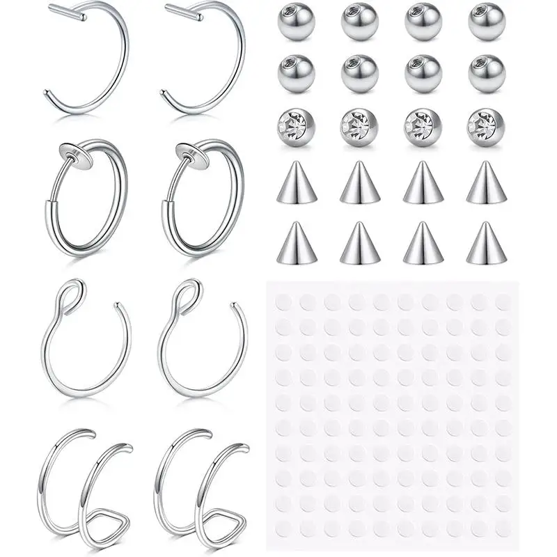 1 Set of Fake Piercings Fake Lip Piercing Fake Lip Ring Fake Nose Ring Hoop Fake Snake Bites Fake Eyebrow Piercing Clip Lip Ring