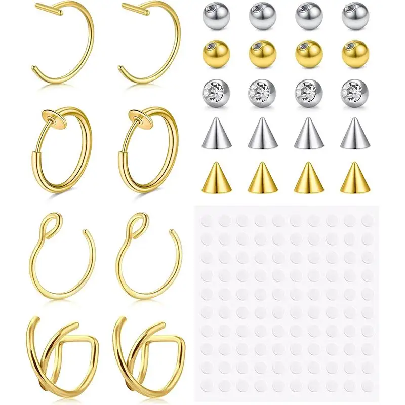 1 Set of Fake Piercings Fake Lip Piercing Fake Lip Ring Fake Nose Ring Hoop Fake Snake Bites Fake Eyebrow Piercing Clip Lip Ring