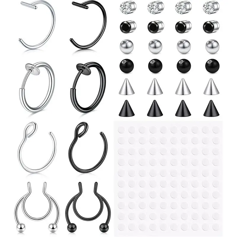 1 Set of Fake Piercings Fake Lip Piercing Fake Lip Ring Fake Nose Ring Hoop Fake Snake Bites Fake Eyebrow Piercing Clip Lip Ring