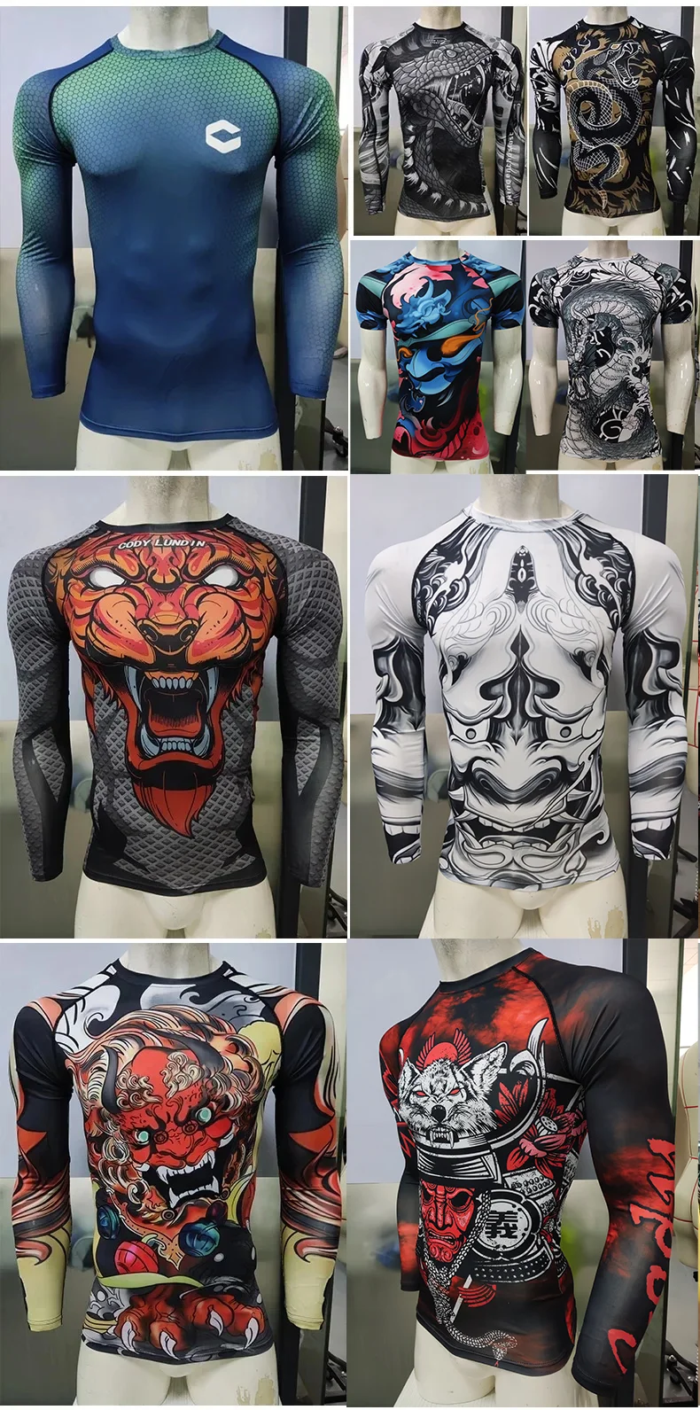 Black Metal New Men's Long Sleeve Compression Shirt Printed Water Sports Rash Protection Quick Dry Base Sports Workout Gym Shirt