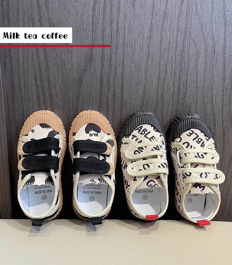 Kids Shoes for Girls Boys Non-slip Soft Sole Canvas Shoes Child Letters Toddler Casual Shoes Tenis Versatile Breathable Sneakers