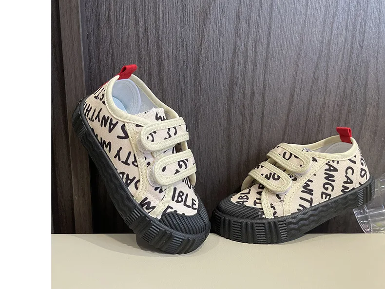 Kids Shoes for Girls Boys Non-slip Soft Sole Canvas Shoes Child Letters Toddler Casual Shoes Tenis Versatile Breathable Sneakers