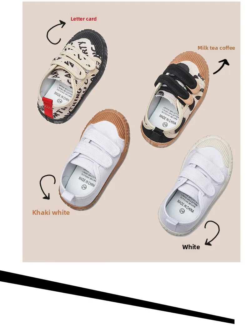 Kids Shoes for Girls Boys Non-slip Soft Sole Canvas Shoes Child Letters Toddler Casual Shoes Tenis Versatile Breathable Sneakers