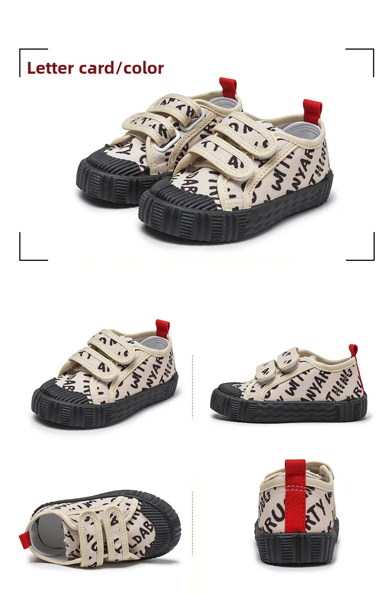 Kids Shoes for Girls Boys Non-slip Soft Sole Canvas Shoes Child Letters Toddler Casual Shoes Tenis Versatile Breathable Sneakers