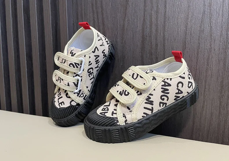 Kids Shoes for Girls Boys Non-slip Soft Sole Canvas Shoes Child Letters Toddler Casual Shoes Tenis Versatile Breathable Sneakers