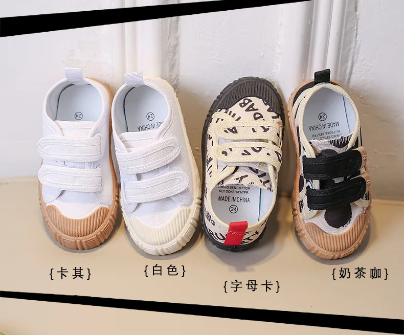 Kids Shoes for Girls Boys Non-slip Soft Sole Canvas Shoes Child Letters Toddler Casual Shoes Tenis Versatile Breathable Sneakers