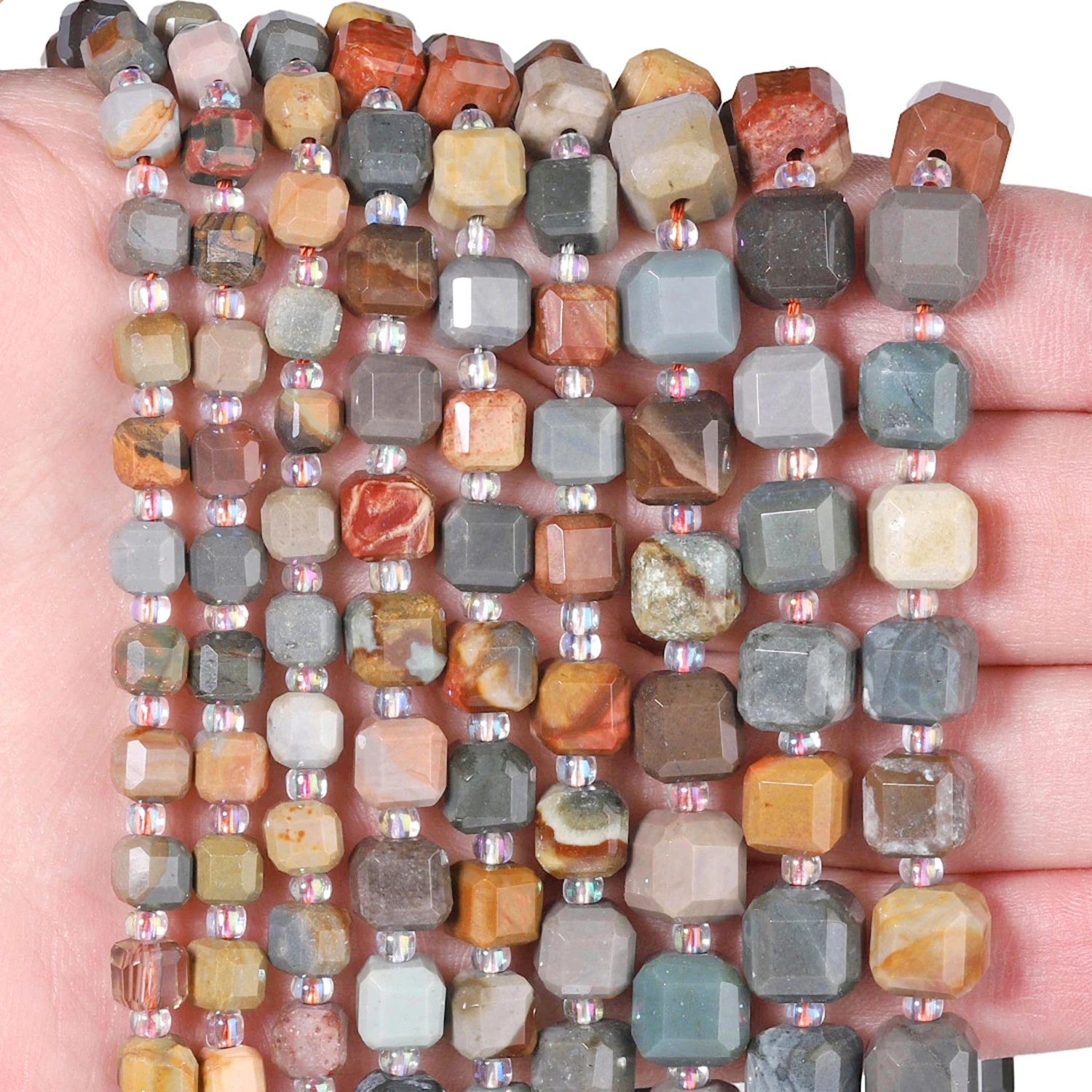 Natural Ocean Jasper Stone Beads Faceted Charms Square Cube Shape Beads for Jewelry Making Diy Bracelet Accessories Wholelsale