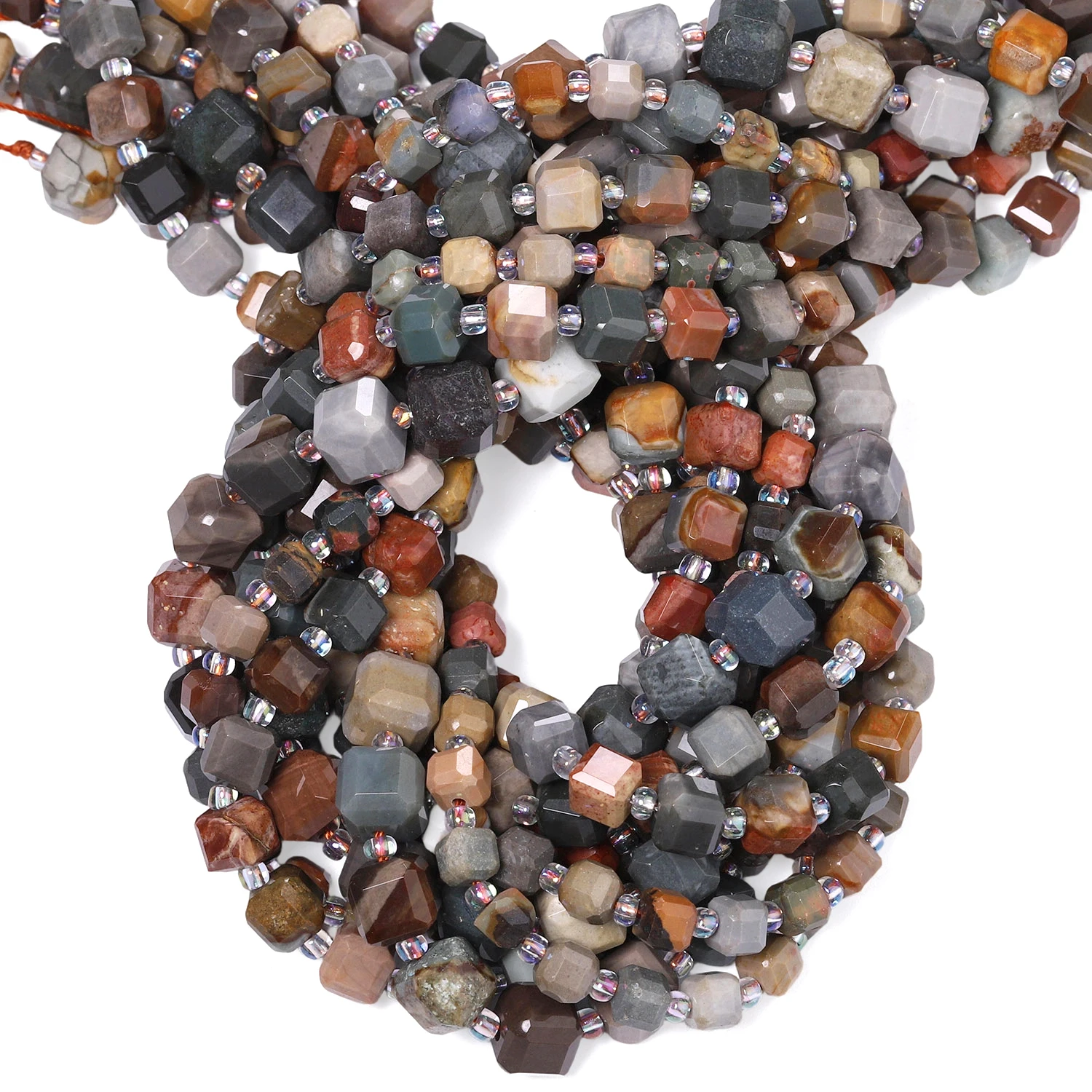 Natural Ocean Jasper Stone Beads Faceted Charms Square Cube Shape Beads for Jewelry Making Diy Bracelet Accessories Wholelsale
