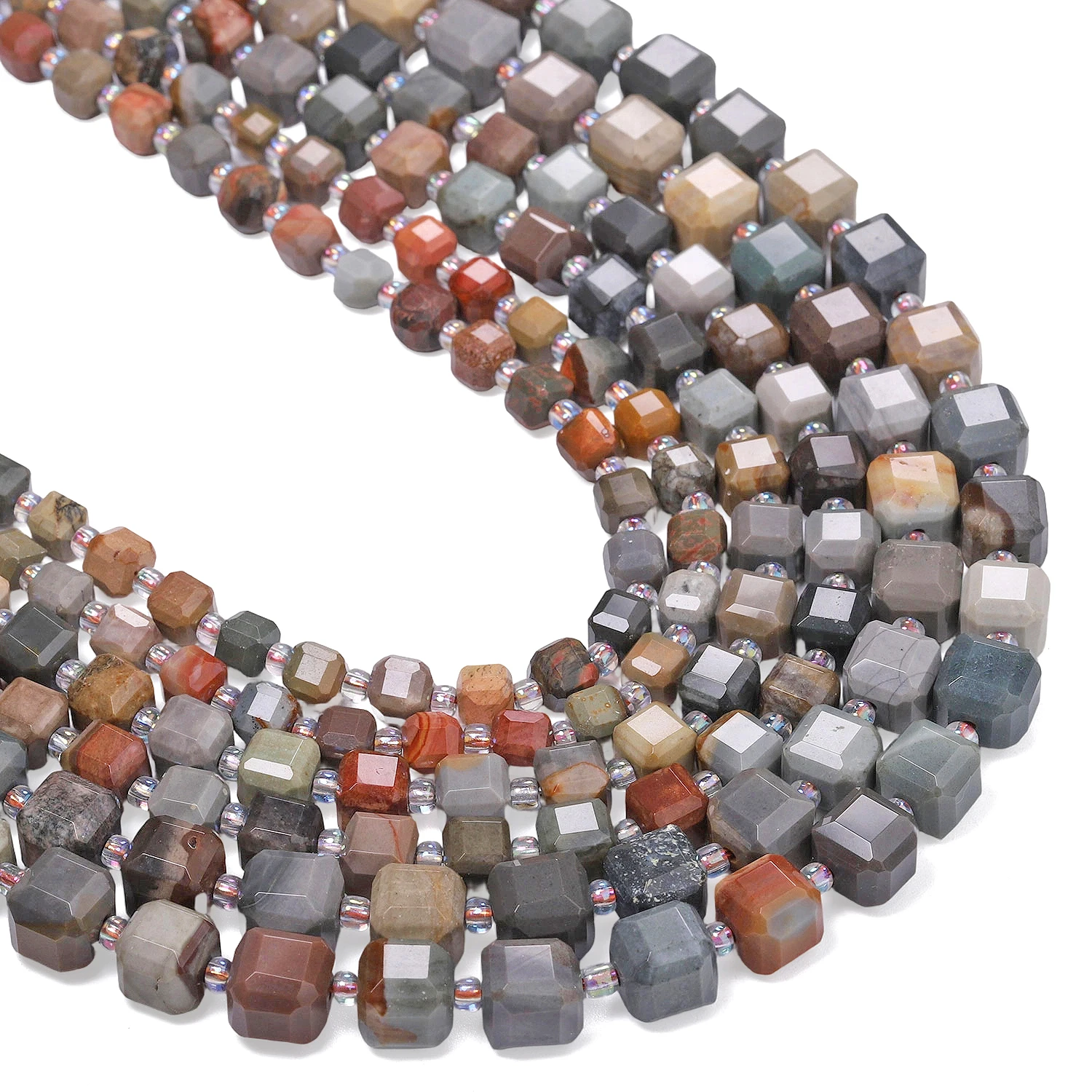 Natural Ocean Jasper Stone Beads Faceted Charms Square Cube Shape Beads for Jewelry Making Diy Bracelet Accessories Wholelsale
