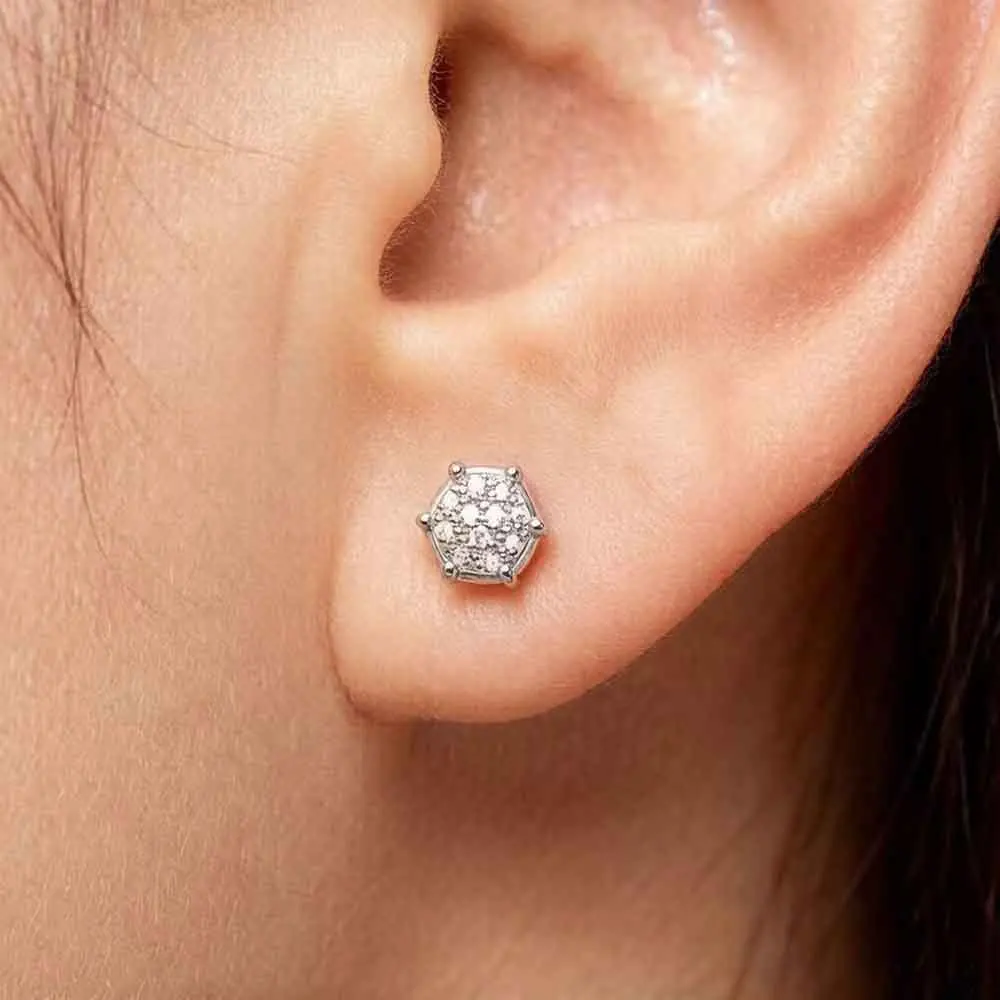 Geometry White Zircon Pave Ear Studs Europe Trendy Jewerly For Women New Glam Gift In Pure 925 Sterling Silver