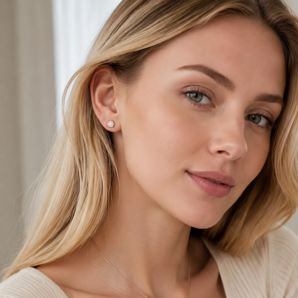 Geometry White Zircon Pave Ear Studs Europe Trendy Jewerly For Women New Glam Gift In Pure 925 Sterling Silver