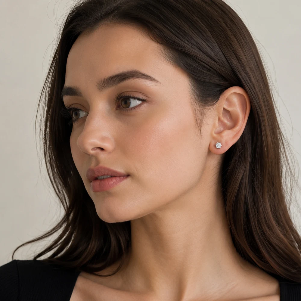 Geometry White Zircon Pave Ear Studs Europe Trendy Jewerly For Women New Glam Gift In Pure 925 Sterling Silver