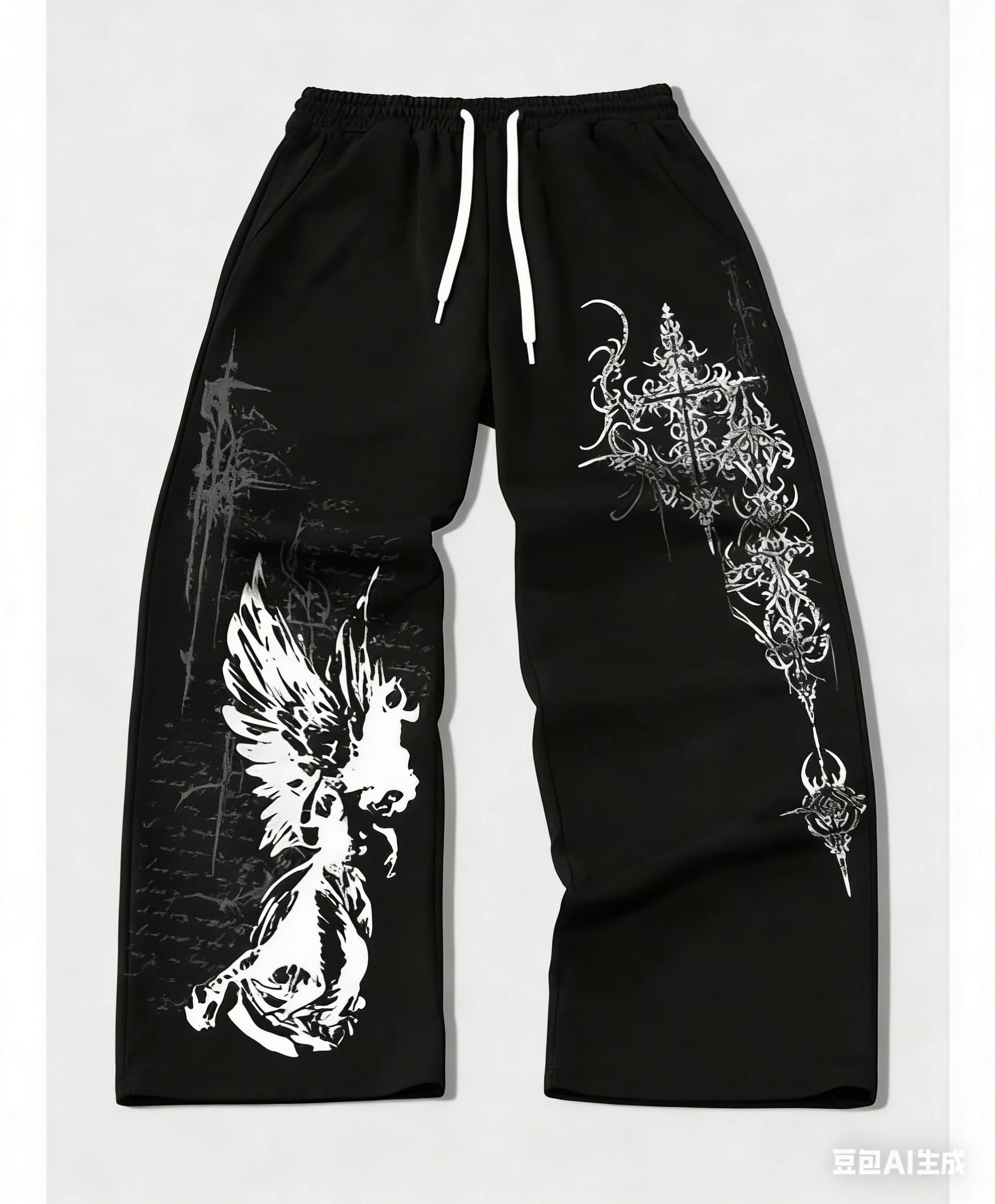 Men's and Women's Y2K Gothic Angel Print Wide Leg Sports Pants Street Wear Hip-hop Casual Drawstring Pants Harajuku Street Style