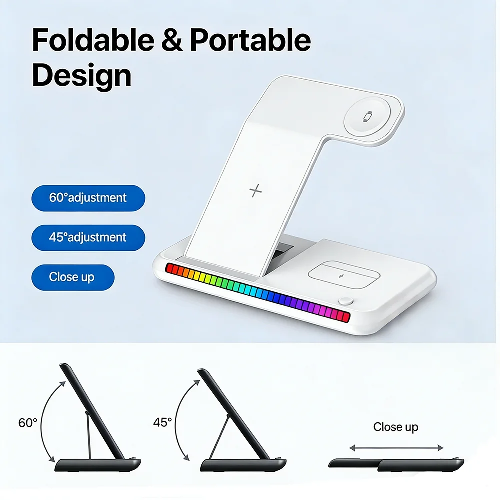 30W 3-in-1 Foldable Wireless Charger Station for IPhone17/ 16/15/14/13/12, Apple Watch Series 10/9/8 & AirPods 4/Pro 2