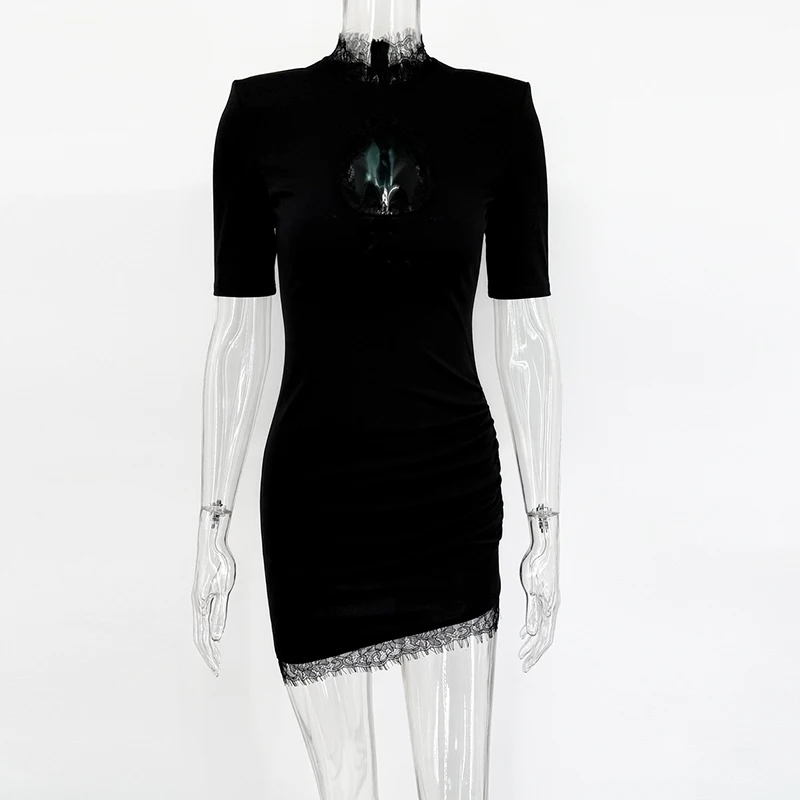 Black Lace Mini Dress Women Short Sleeve Bodycon Sexy Dresses Elegant Summer Hollow Out Party Slim Dress Vestidos For Holiday