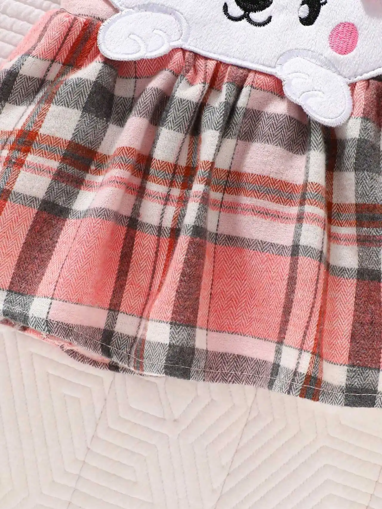 Summer newborn baby girl short sleeved jumpsuit paired with cartoon plaid shoulder strap skirt, headband three piece set