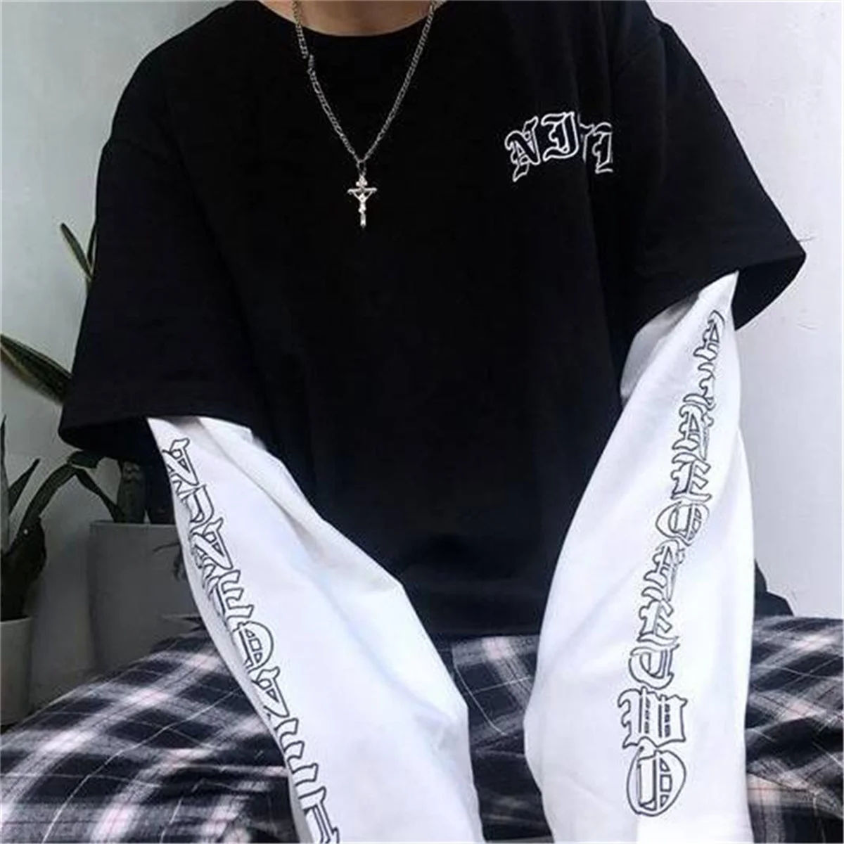 Men T Shirts Autumn Men Clothes Anime Casual Long Sleeved Oversized Y2K T-Shirt Harajuku Streetwear Academia Hip Hop Tee Tops