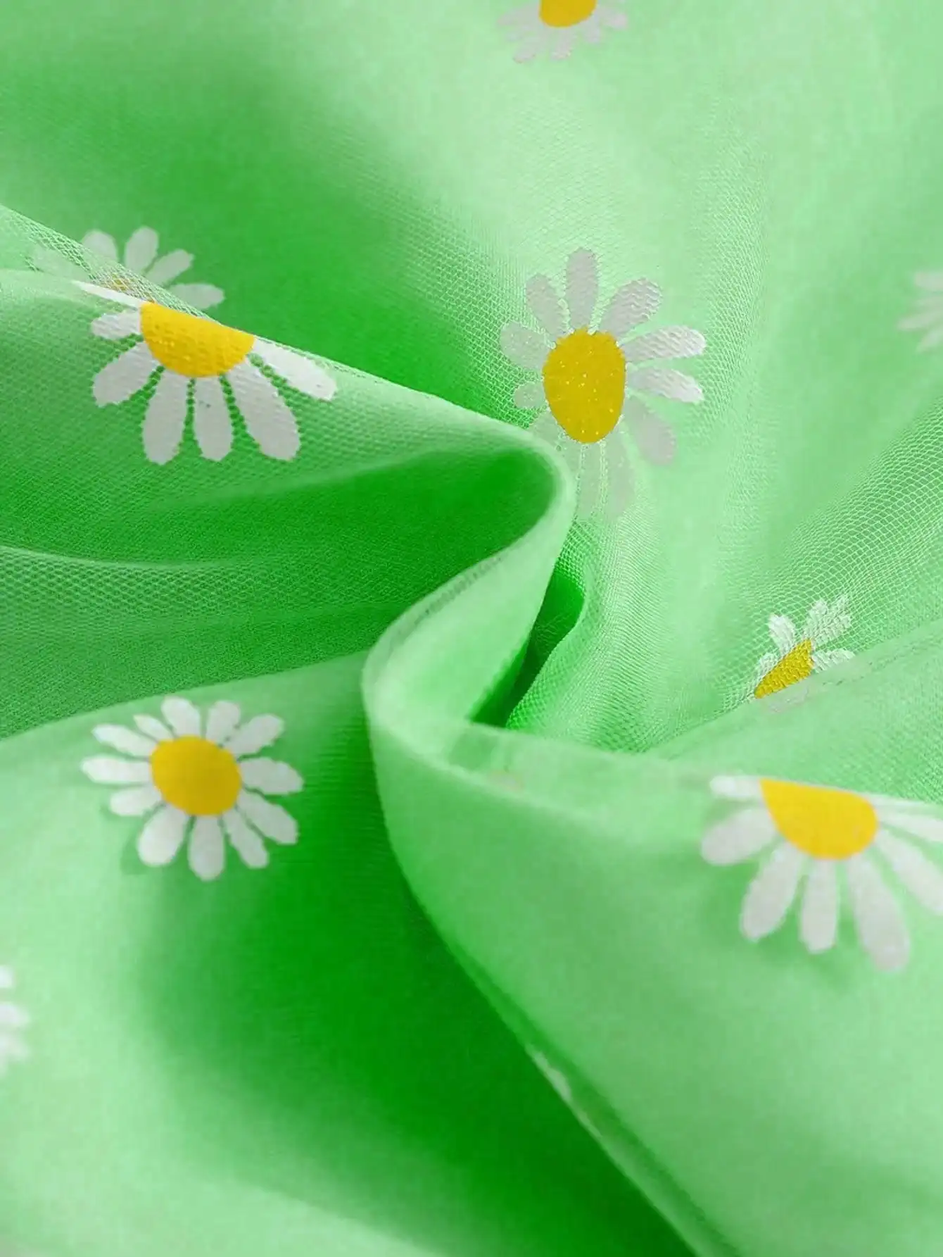 Yellow Green Blue Daisy Mesh Layered Jumpsuit - Elegant Ruffled Hem, Perfect for Summer Parties and Casual Wear
