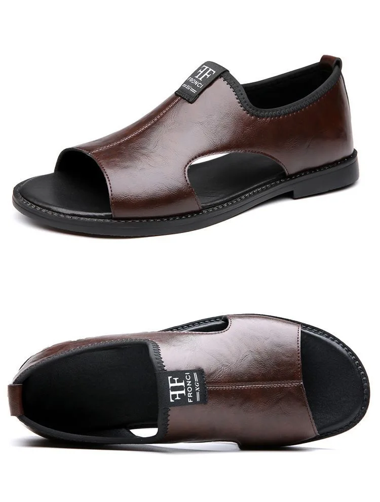New Style Perforated, Breathable and Anti-Slip Outerwear Casual Leather Slip-On Sandals for Men Size 48 Large Size