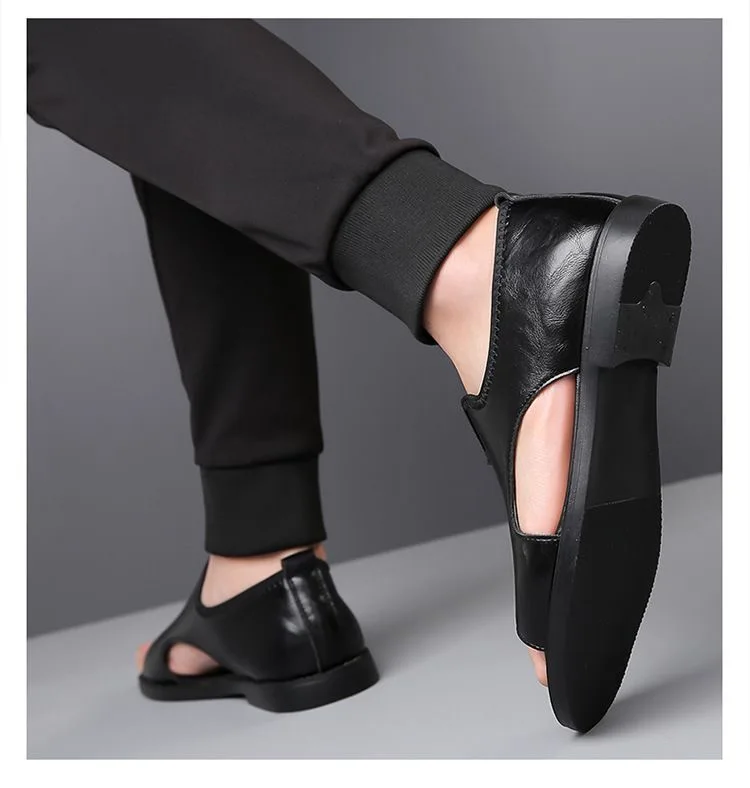 New Style Perforated, Breathable and Anti-Slip Outerwear Casual Leather Slip-On Sandals for Men Size 48 Large Size