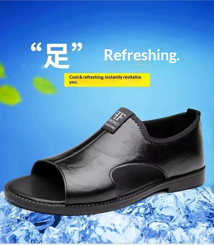 New Style Perforated, Breathable and Anti-Slip Outerwear Casual Leather Slip-On Sandals for Men Size 48 Large Size