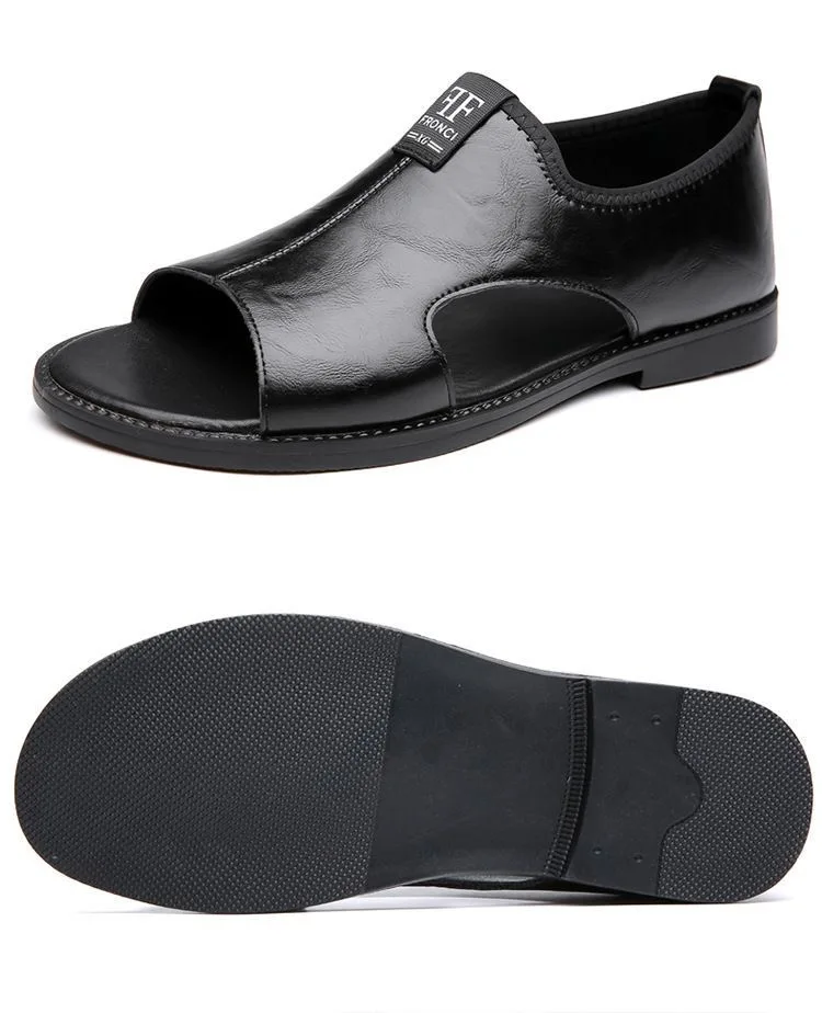 New Style Perforated, Breathable and Anti-Slip Outerwear Casual Leather Slip-On Sandals for Men Size 48 Large Size