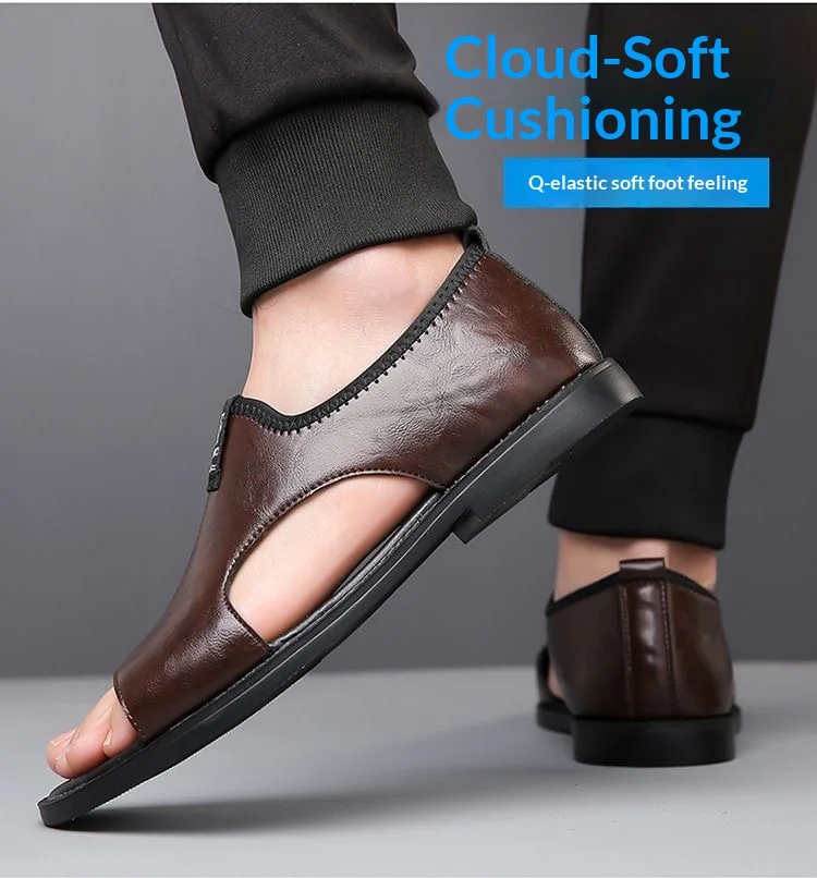 New Style Perforated, Breathable and Anti-Slip Outerwear Casual Leather Slip-On Sandals for Men Size 48 Large Size