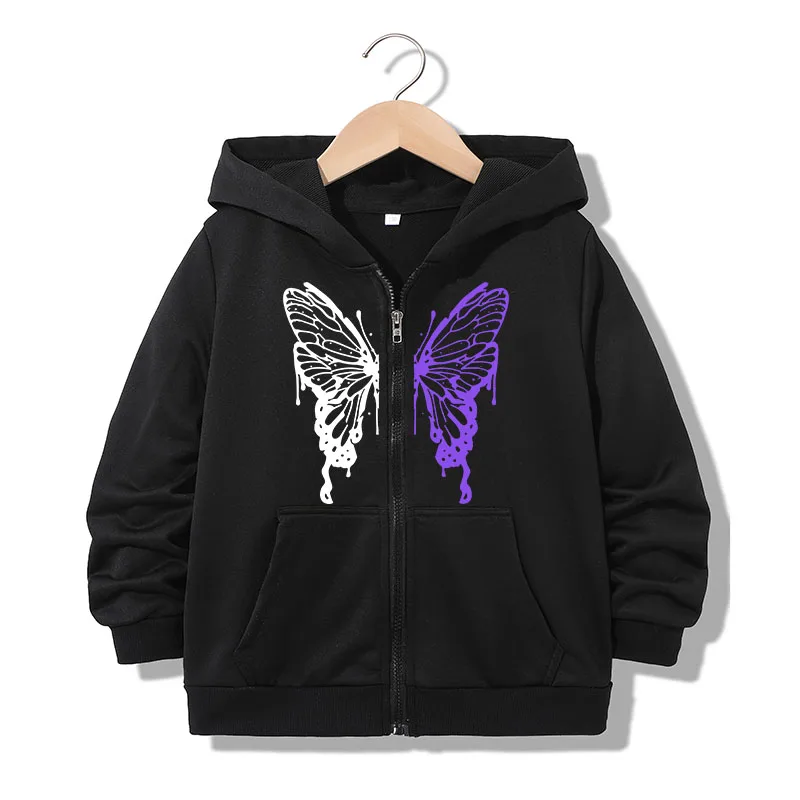 Hoodie Zipper Hoodie Funny Casual Butterfly Heart Letter Hoodies Jackets Boys Girls Y2k Zip Up Sweatshirt Fashion