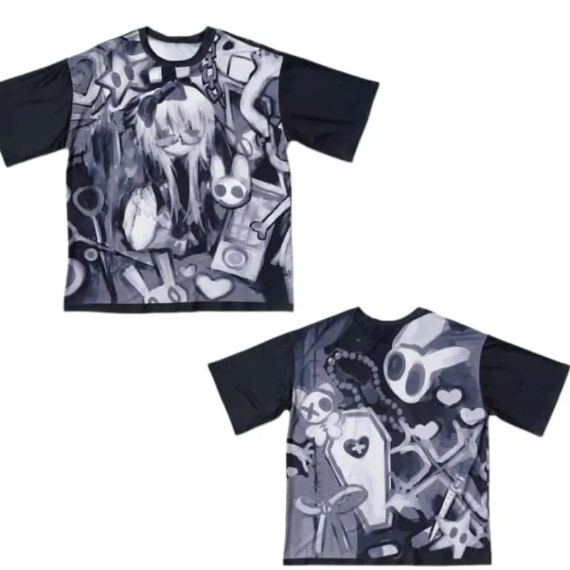 Y2K Summer Couple Dark Anime Girl All Over Print T-shirt Children's Front and Back Design Subculture Spicy Girl Short Sleeve