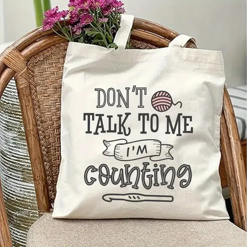 Cute Knitting Basket Canvas Tote Bag Women Yarn Ball Graphic Shopper Bag Crochet Lover Gift Daily Shoulder Handbag Apparel